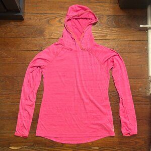 S Neon Pink Reebok Hooded Long Sleeve Workout Top - Thumbholes!